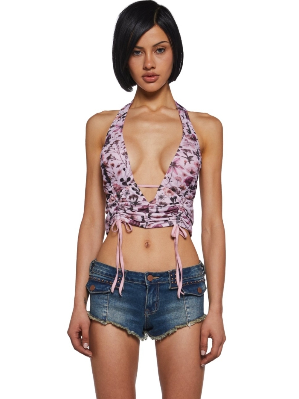 Current Mood Pink Floral Halter Crop Top